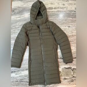 Calvin Klein Olive Green Long Hooded Puffer Coat